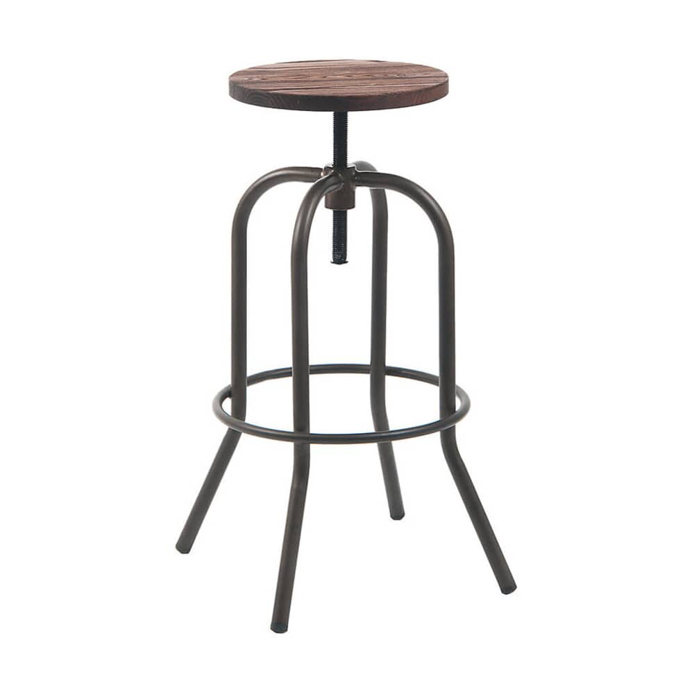 Dark Gray Swivel Backless Metal Bar Stool with Walnut Wood Seat